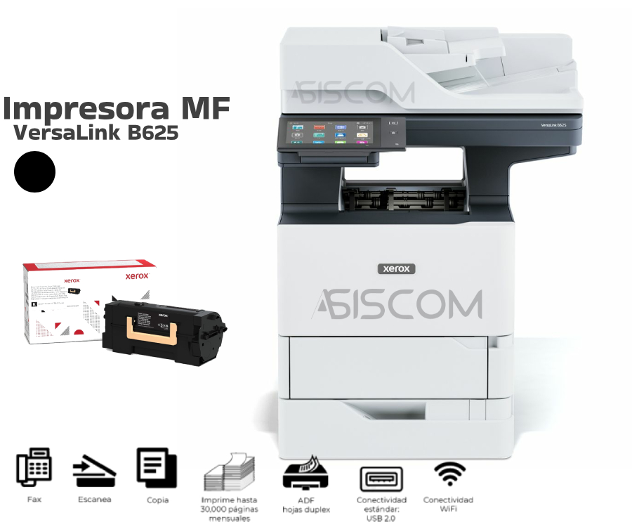 Impresora A4 Multifuncional XEROX B625V_DN mono Laser 65ppm ADF